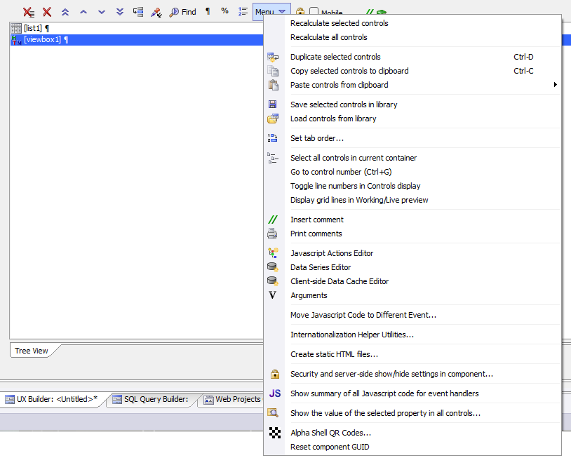 The expanded Additional Options Menu list.